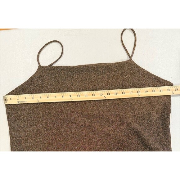 NEW H&M Dress Womens XL Brown/Bronze Spaghetti Strap Slit Shimmer Stretch Adjust - Picture 5 of 6